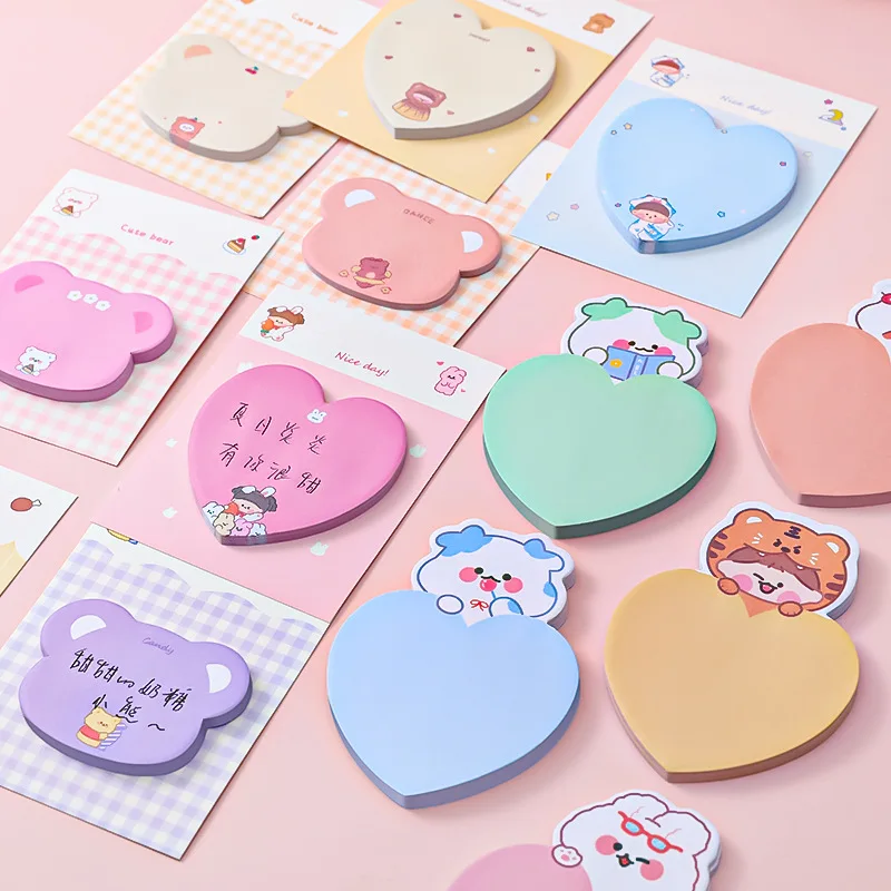 4 Pcs/120 Sheets Memo Pad Cartoon Love Heart Cute Animal Kawaii Stationery Student Message Memo Can Be Pasted Notepad