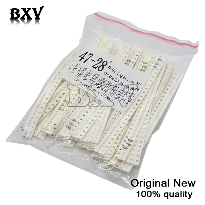 0402 SMD Ceramic Capacitor Assorted Kit 1pF~10uF 50Values*50PCS=2500PCS Chip Ceramic Capacitor Samples Kit