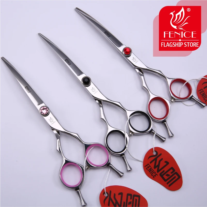 Fenice Professional JP440C Curved Pet Dog Scissors 5.5 Inch 6 Inch Grooming Shears for Small Animals - Dog Grooming Tools