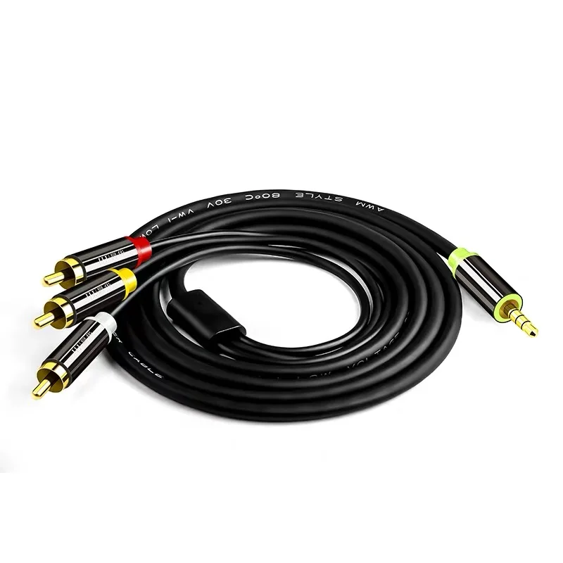 RCA Cable 3RCA to 3.5mm Composite AV Audio Cable RCA 4-post 3.5mm Jack 3RCA Car Aux Cable for Set-Top Box Speaker Amplifier DVD