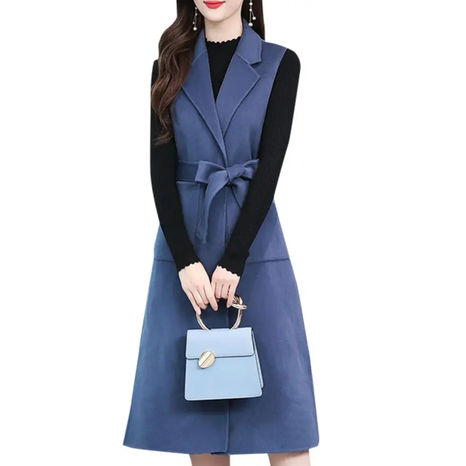 

double faced cashmere vest women slim autumn winter warm long sleeveless jacket