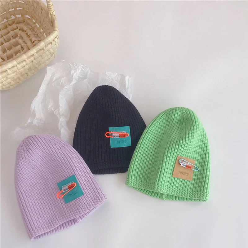 Autumn Winter Baby Beanies Knitted Hats Kids Boys Girls Soft Thicking Warm Caps Pin Accessories Fashion Children Bucket Hat