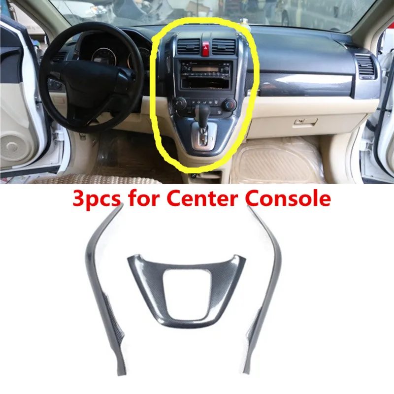 Carbon Fiber Printed Interior Mouldings Steering Panel Cover Center Console Handles Trim  for Honda CRV 2007 2008 2009 2010 2011