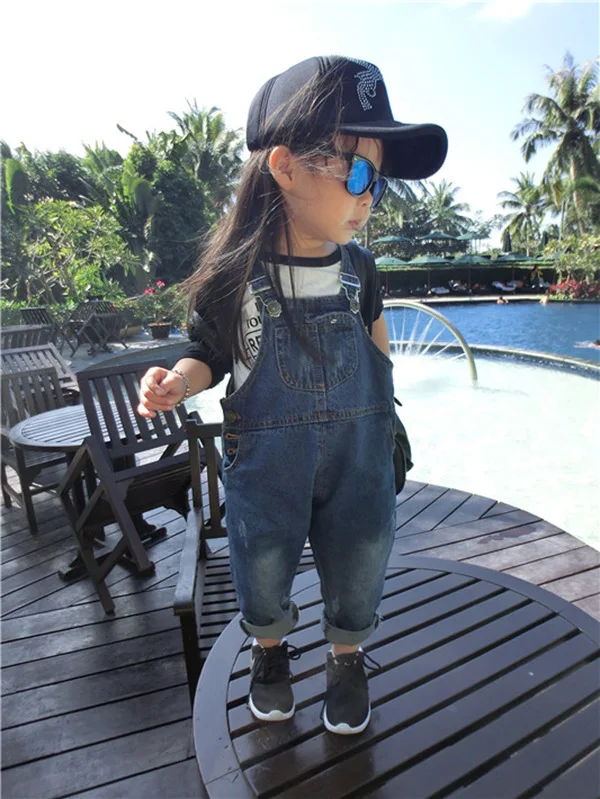 2023 New Arrival spring Girls Boys Denim Overalls Button Fly Overalls for Girls Boys Solid Blue Children Jumpsuit Overalls1-8Y