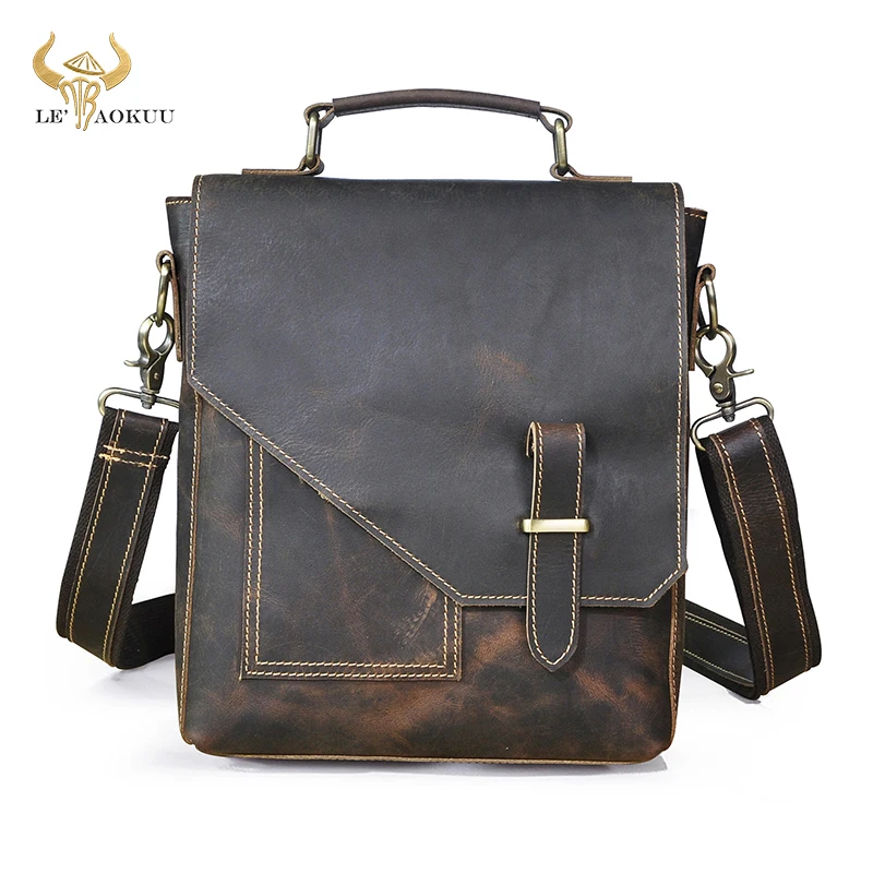 

New Real Crazy horse leather Men Vintage Shoulder crossbody Messenger Bag Designer Mochila University Book School Tote bag 2486