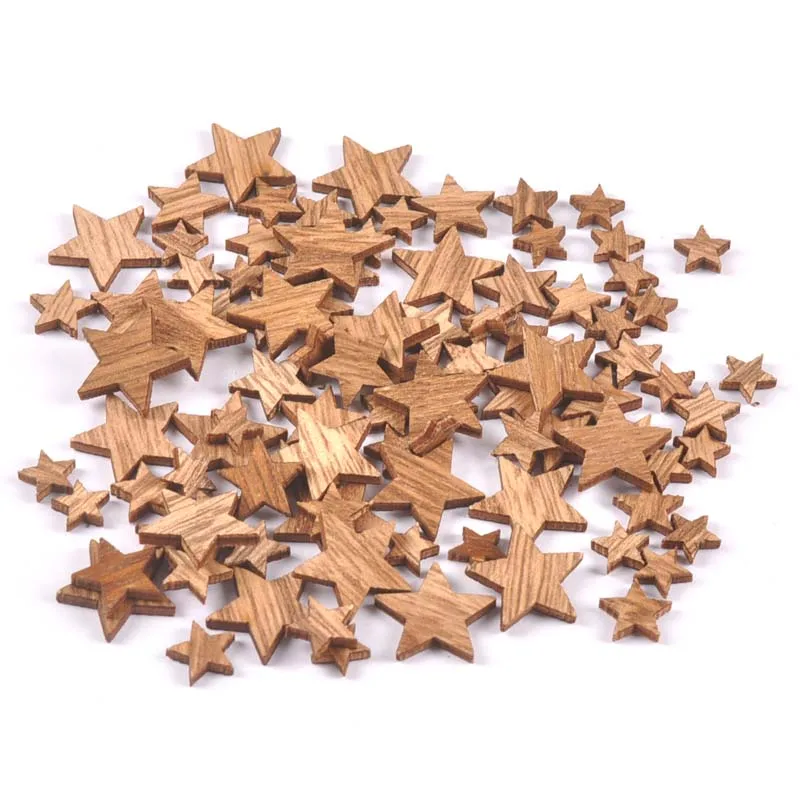 100pcs Wood Mini vintage Heart/Star Shape Wedding Table Scatter Decor Unfinished Wooden Scrapbooking Crafts Ornaments