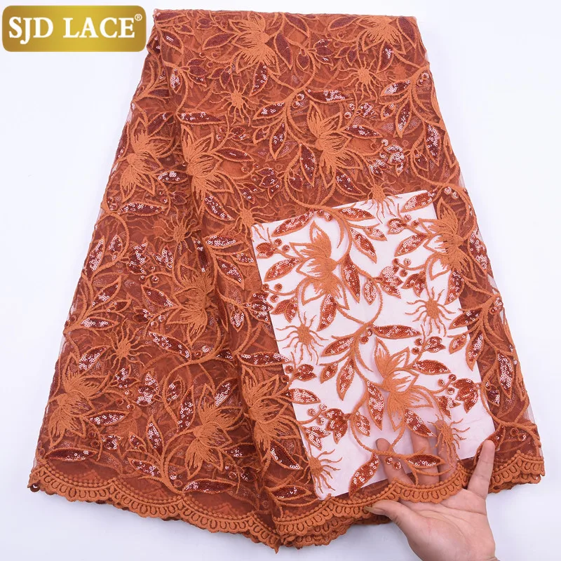 SJD LACE Sequins Milk Silk Lace 2020 New Design African Lace Fabric Handmade Embroiderey French Laces Fabric For Wedding A2040