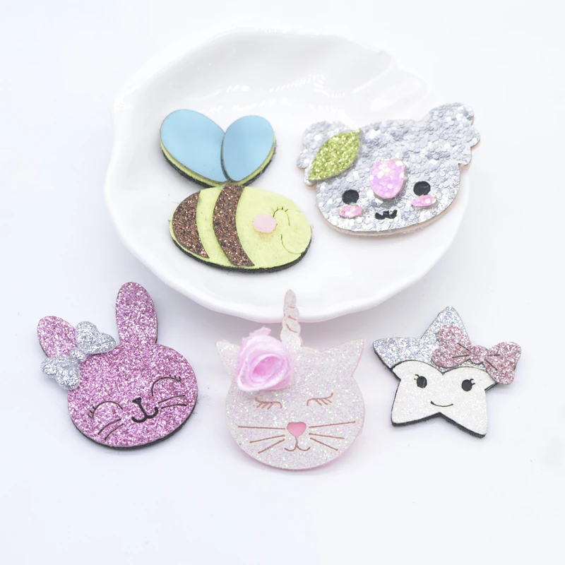 10Pcs Star Cat Rabbit Honeybee Koala Cactus Applique for DIY Clothes Hat Shoes Decor Patches Headwear Hair Clips Bow Accessories