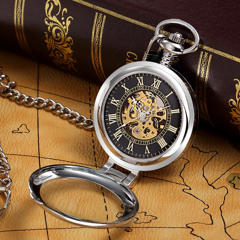 Luxury Retro Golden Hollow Skeleton Mechanical Pocket Watch Mens Fob Chain Steel Exquisite Sculpture Women Pocket Wath Gifs