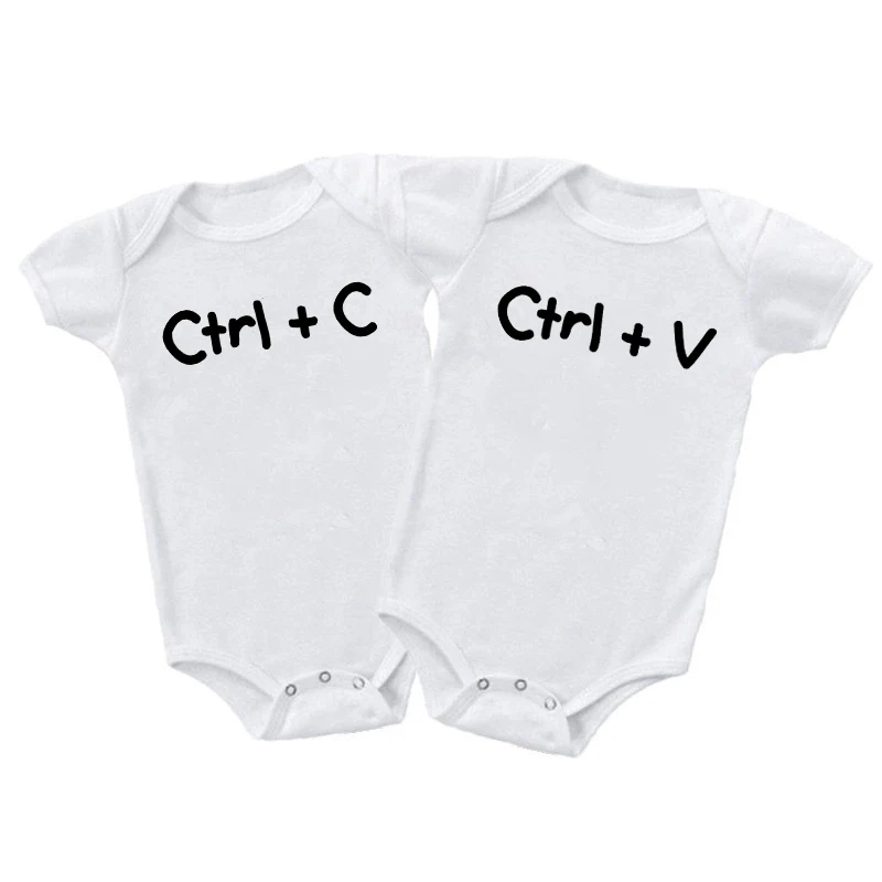 Twin Baby Onesies Funny Ctrl + C Ctrl + V wydrukowano niemowlę dziecko bawełniane body lato krótki rękaw Baby Twins pajacyki ubrania