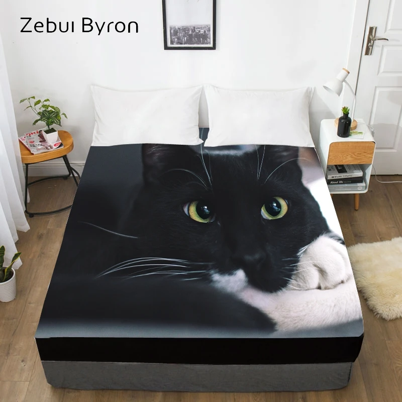 3D Fitted Sheet,Bed Sheet With Elastic Queen/King/Custom,Mattress Cover 180/150*200/160x200 Animal Black cat eyes,drop ship