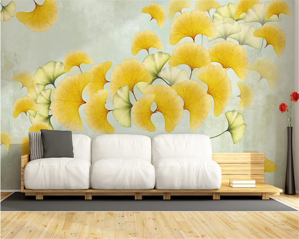 

beibehang papel de parede Customized modern new living room bedside TV background ginkgo leaf wallpaper wall papers home decor