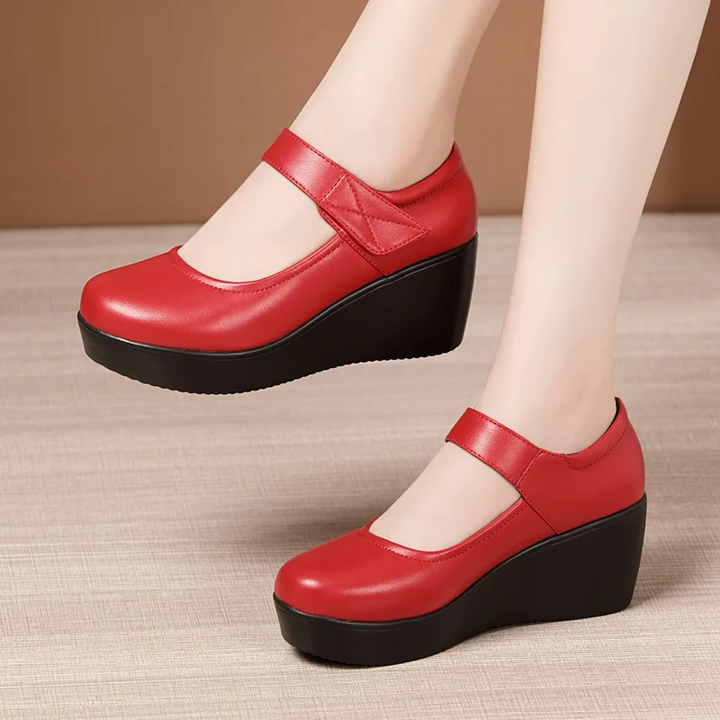 Size 32 To 43 Wedges Heel Shoes Women Round Toe Platform White Black Red Ladies Office Footwear Shoes