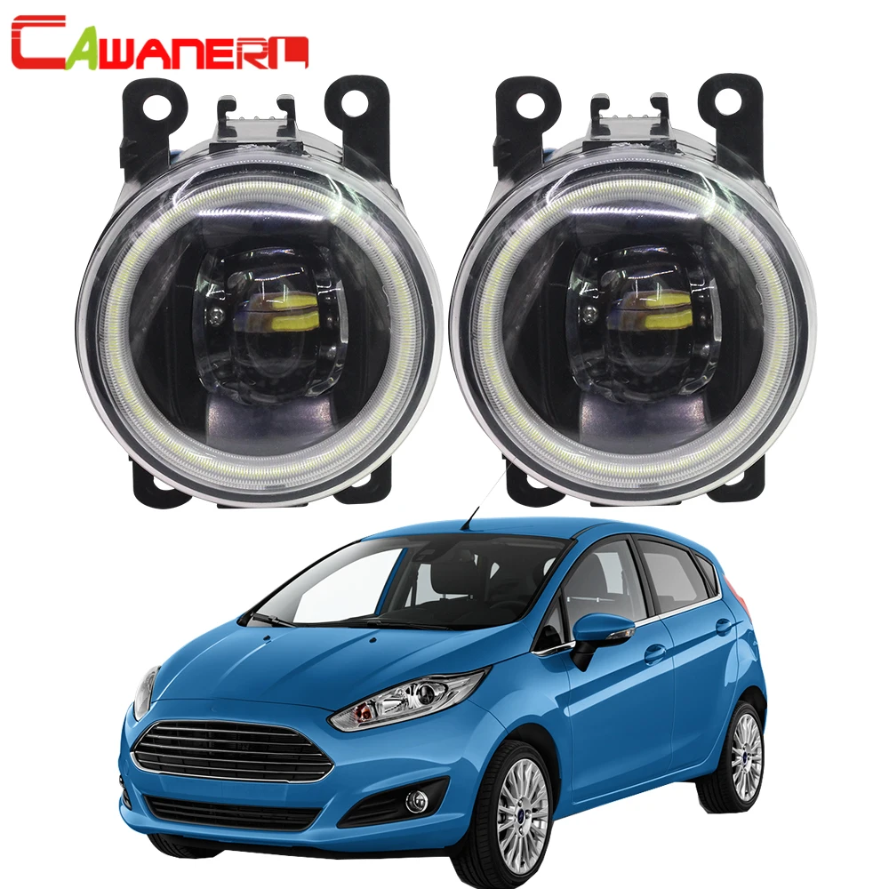 Cawanerl For 2001-2015 Ford Fiesta Car 4000LM LED Bulb H11 Fog Light Angel Eye Daytime Running Light DRL 12V High Bright