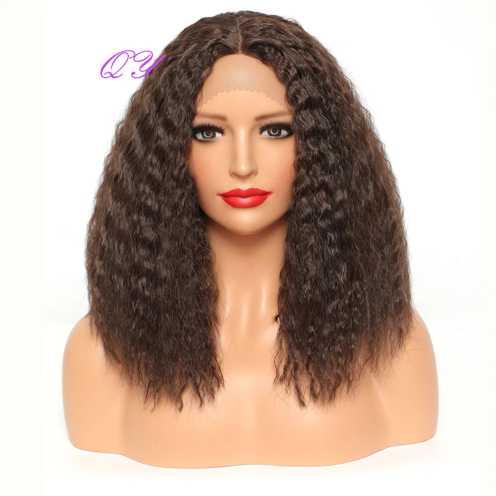 Peruca longa de renda preta para mulheres, cabelo sintético afro crespos, macio e natural, para uso diário