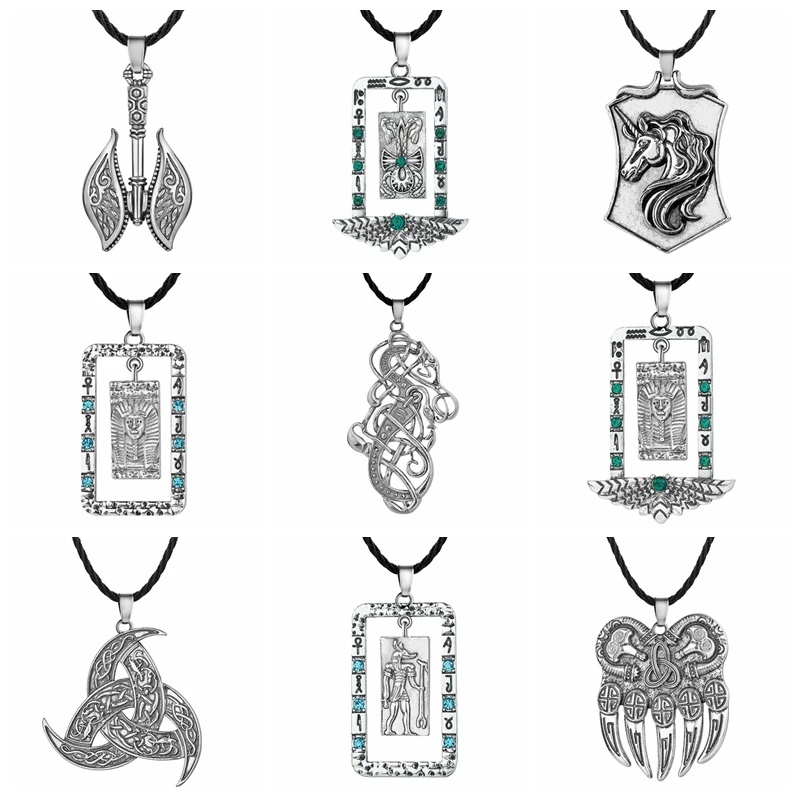 Handmade Ancient Egypt Necklace Pendants Moth Dragon Geometric Ethnic Pagan Jewely Amulet Men Necklace Collar