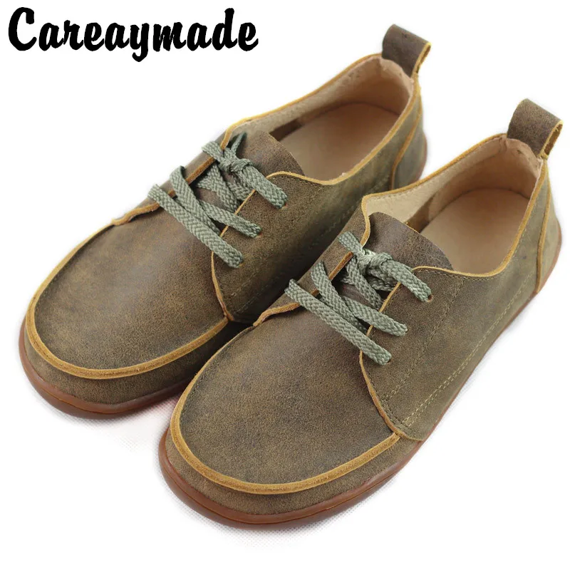 Careaymade-New Retro Leather flat sole casual shoes women's single shoes men's&women's couple's lace up low top leather shoes