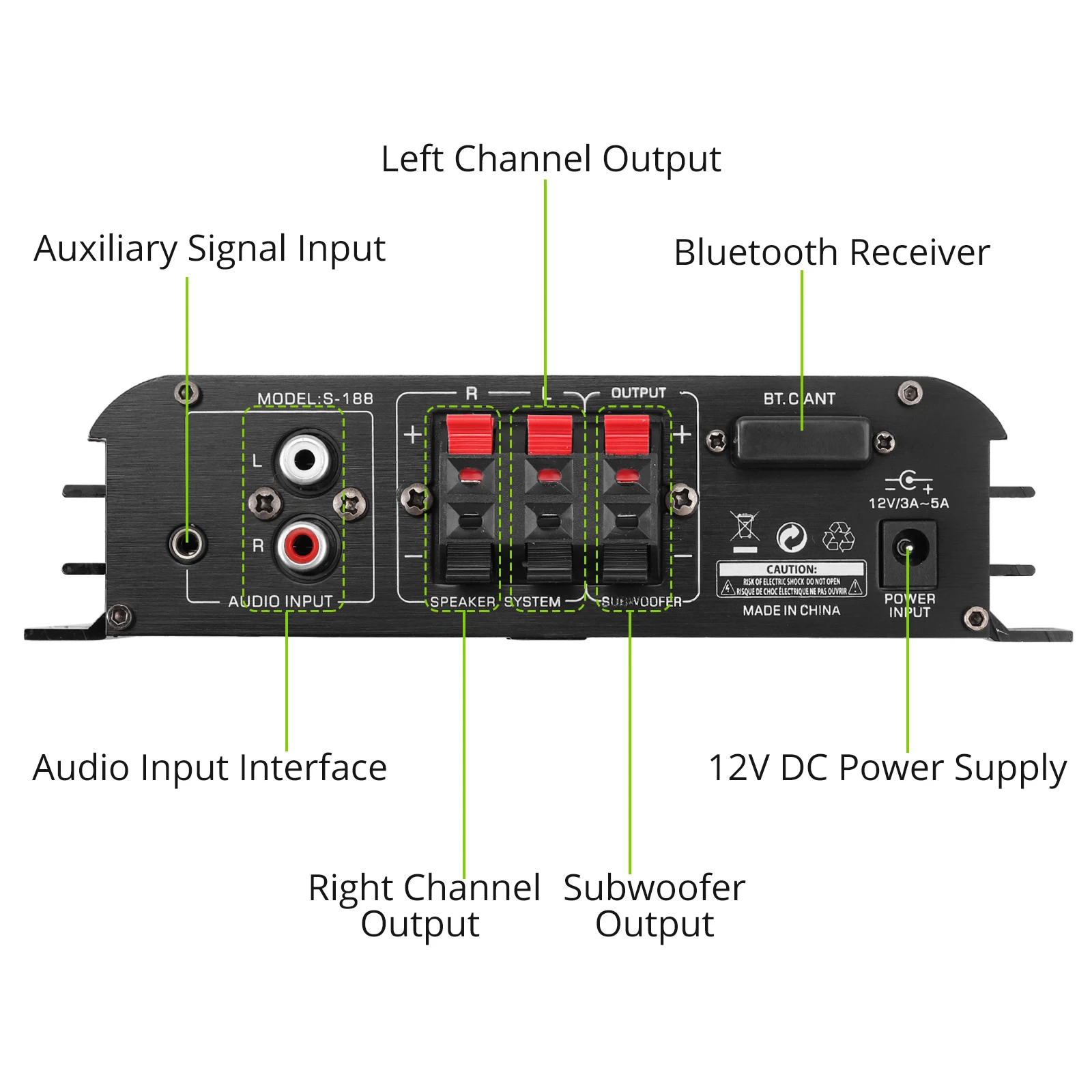 Imagem -04 - Prozor S188 Amplificador de Alta Fidelidade Estéreo Bluetooth 2.1 ch Amplificador de Potência Áudio Baixo Controle Agudos Leitor Música Som Alto-falante Amp 90w