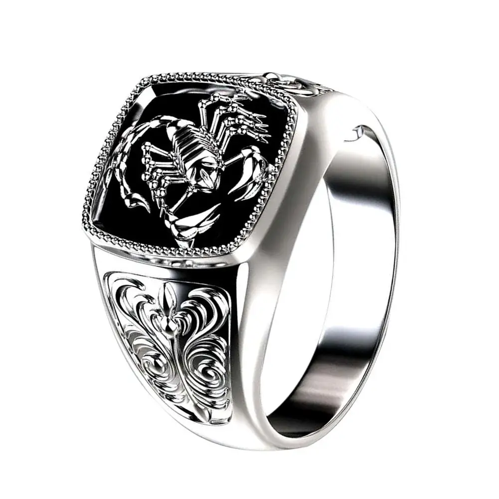 Men Scorpion Engraved Alloy Wide Finger Ring Birthday Club Party Jewelry Gift