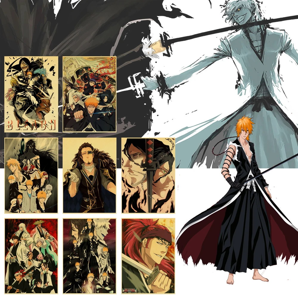 Anime Posters BLEACH Ichimaru Gin Byakuya Retro Poster Canvas Painting Wall Decor Posters Wall Art Picture Home Decor