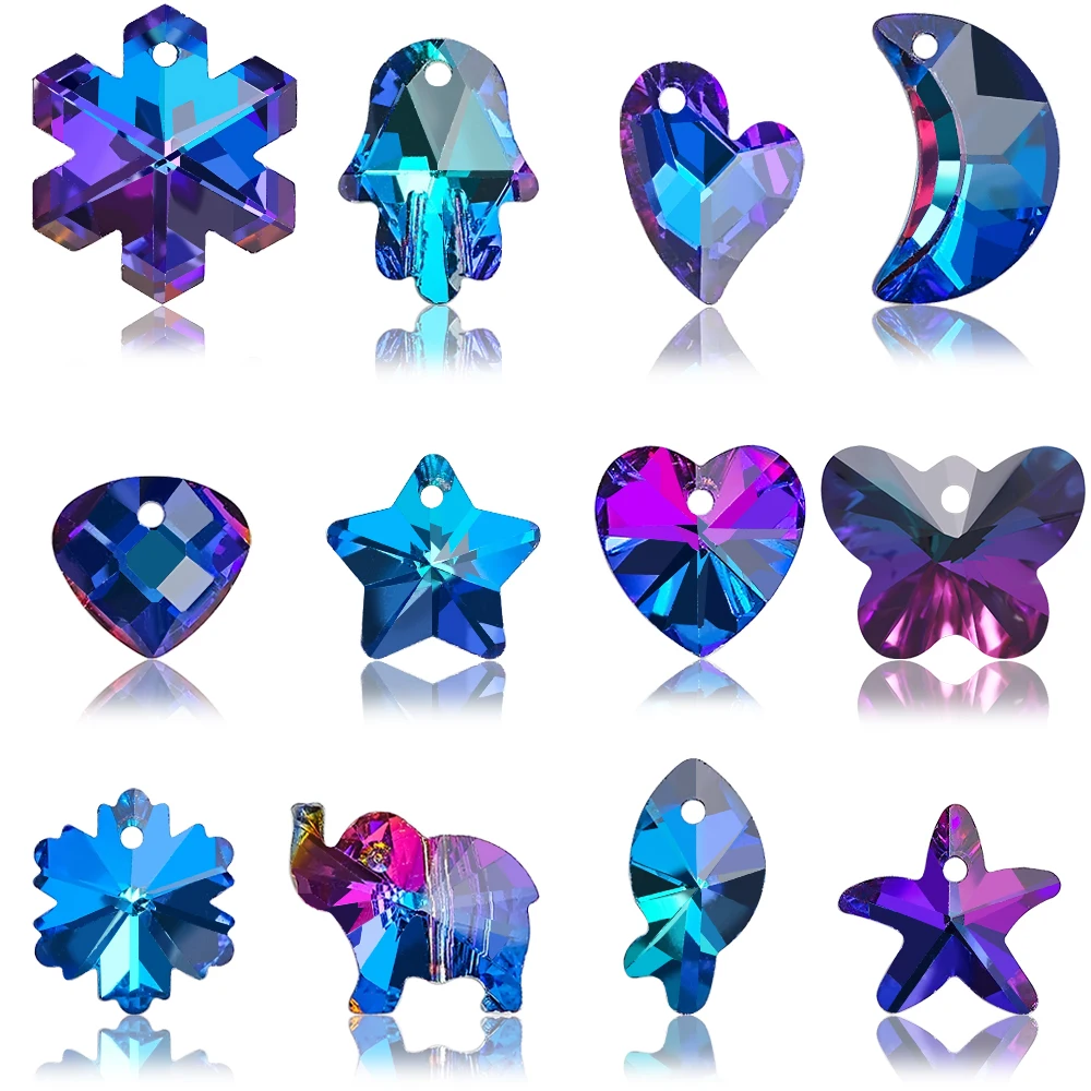 Crystal Heart Charms Pendant Blue Color 14mm Glass Beads for Jewelry Making Necklaces Earrings DIY Needlework Accessories 20pcs