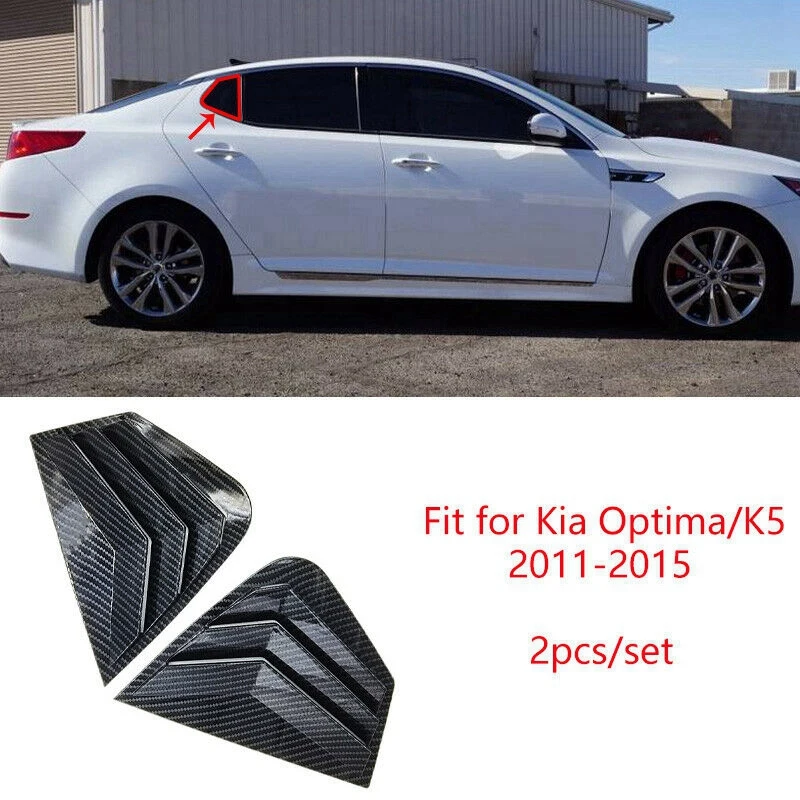 2X Carbon Fiber Style Rear Side Window Quarter Louver Cover for Kia Optima K5 2011-2015