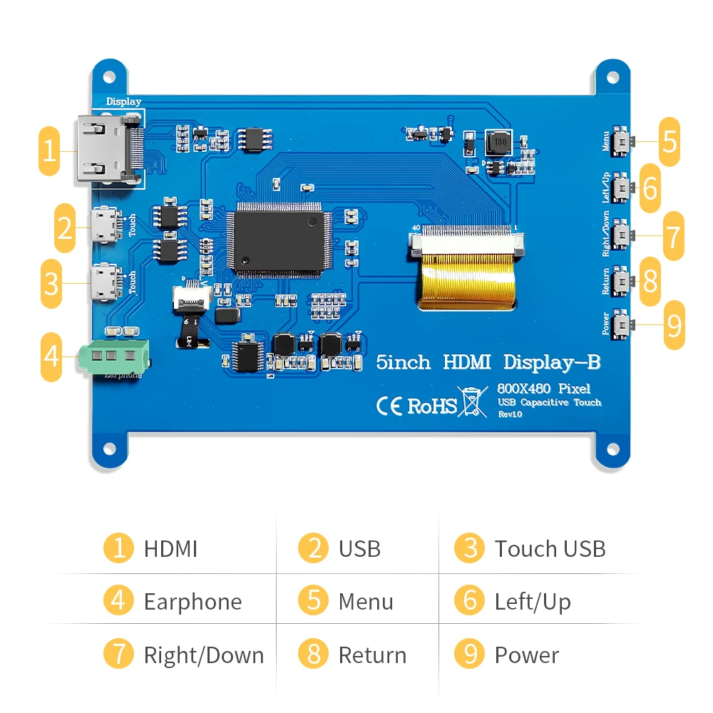 5 inch TNF LCD display 800*480 protable laptop with case raspberry pi 5 IPS hdmi touch screen for conect to electronic screen