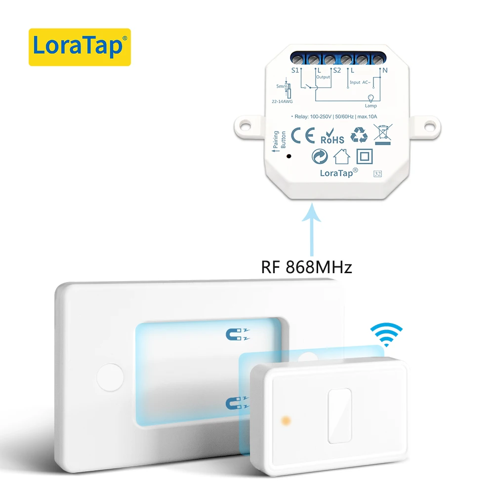 LoraTap Drahtlose Relais Modul mit UNS Standard 1 2 3 Gang Montierbar und Tragbare Fernbedienung 200m Reichweite Einfach zu Installieren