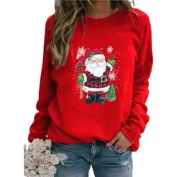 O-hals Lange Mouw Sweatshirt Herfst Winter Kerstman Print Xmas Pullover Streetwear Casual Kerst Sweatshirt