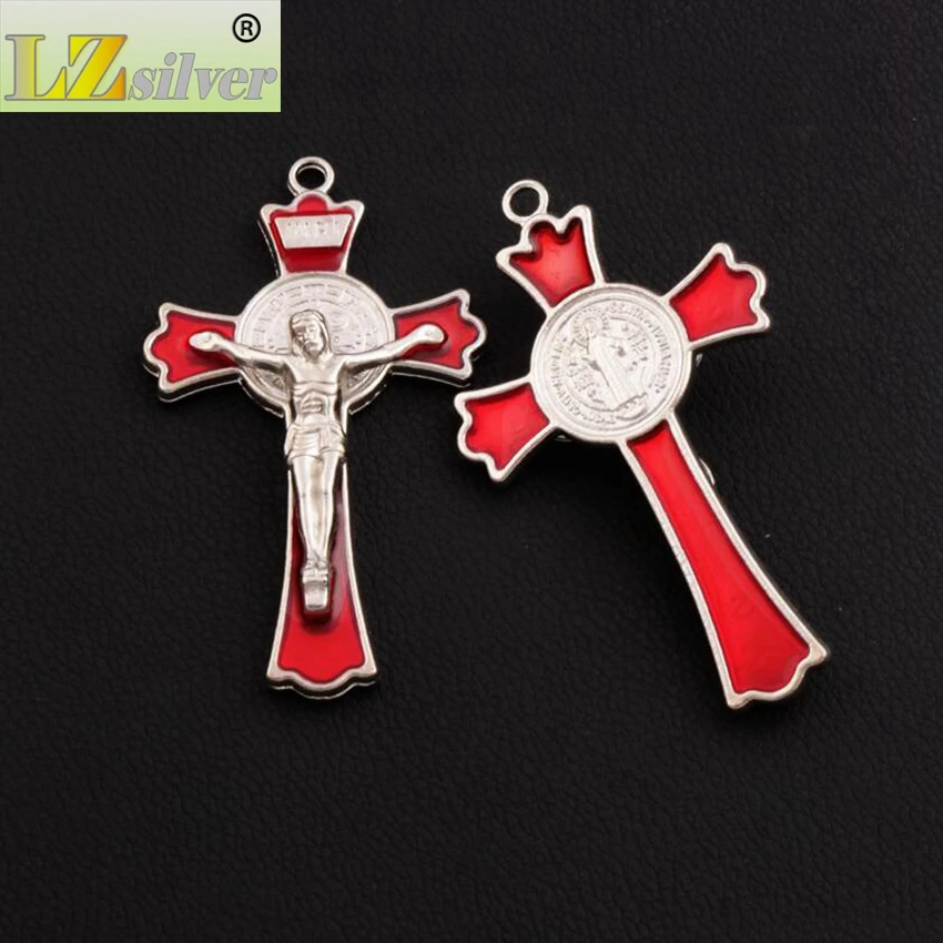 12 sztuk dużo emalia Saint Benedict Medal krucyfiks krzyż Spacer paciorki wisiorki biżuteria ze stopu DIY L1726 7.2x4.5cm