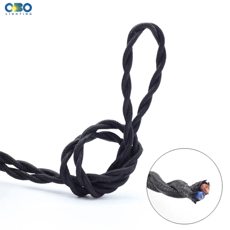 Fio elétrico vintage para lâmpada, 2 núcleos, 0.75mm * 2 fios, 5m, 10m, 20m, 50m, cabo trançado de tecido, fio de cobre