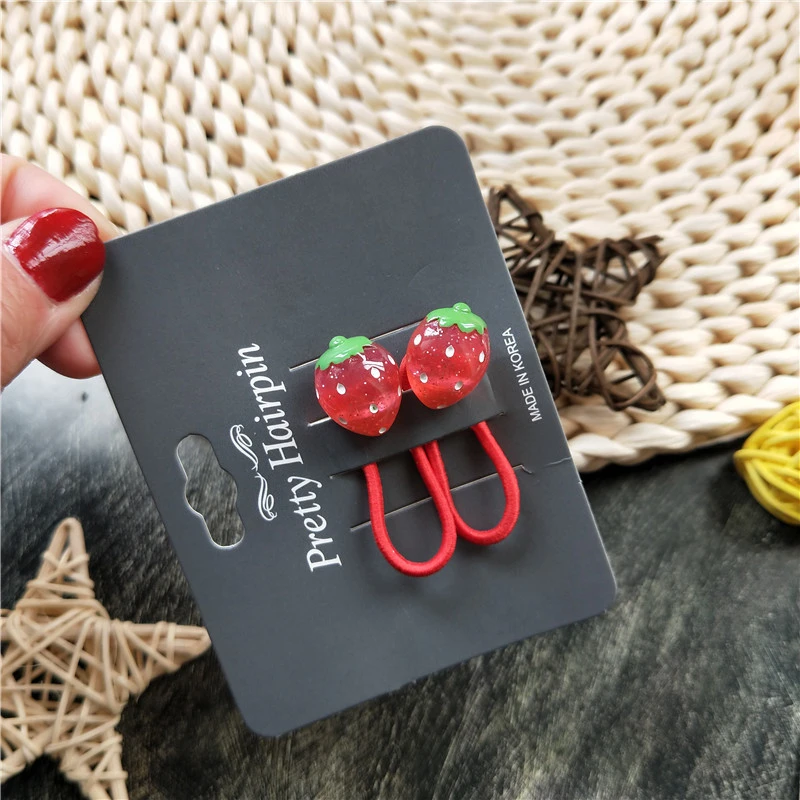 Pinzas para el pelo para niña, horquillas para el pelo con fresas brillantes, cintas elásticas para el pelo, accesorios para niña