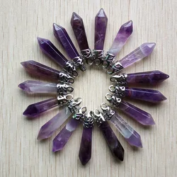 Fashion good quality amethyst natural stone pillar charms pendants 10x32mm for jewelry accessories making 20pcs/lot wholesale