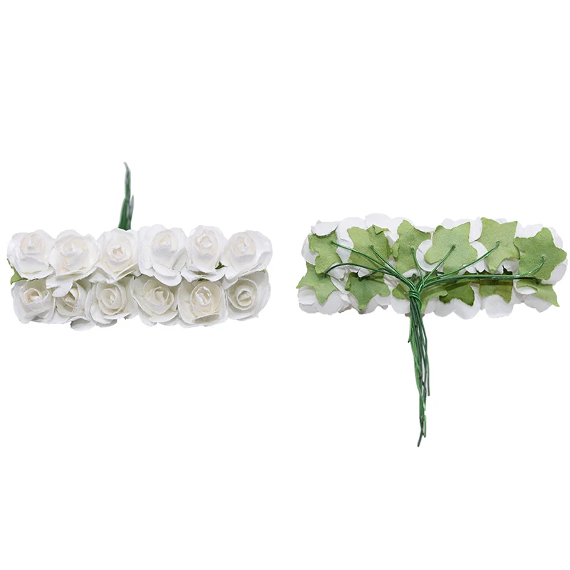 72/144pcs 2cm Mini Rose Artificial Paper Flowers for Wedding Decoration Handmade DIY Wreath Gift Scapbooking Craft Fake Flower 8