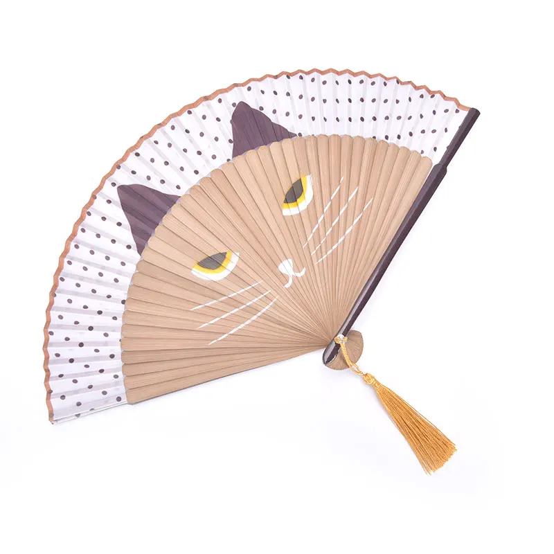 Cat Cartoon Silk Fashionable Japan Style Hand Fans Popular Handheld Folding Fans New Spray-painted Cat Head Japanese Wind