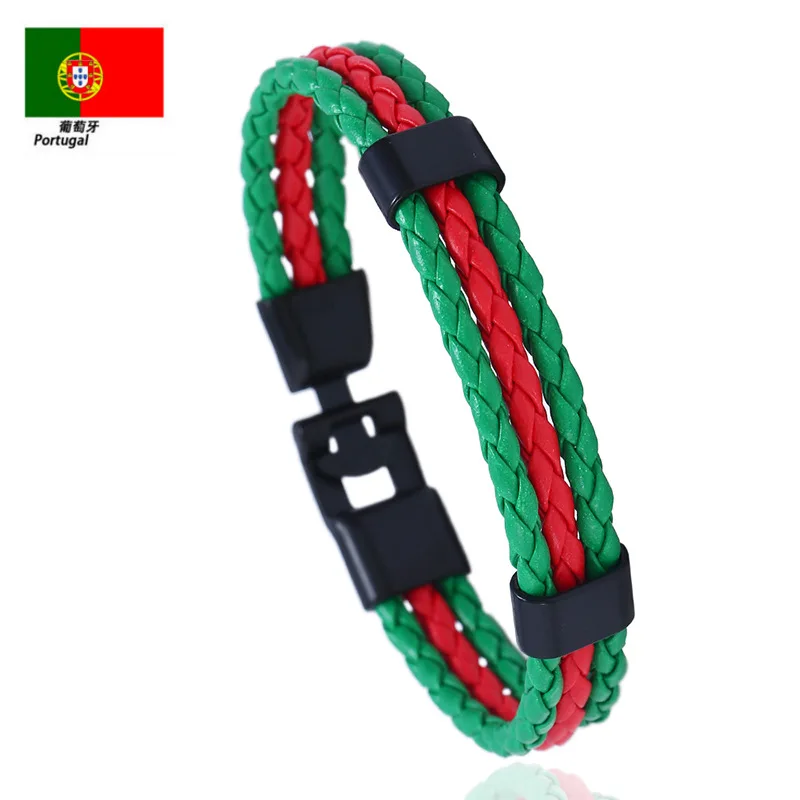 Men & Women Leather Braided Spain Russia Portugal Italy Canada France Germany Belgium Country Flag Bracelets Hand Jewelry Gift