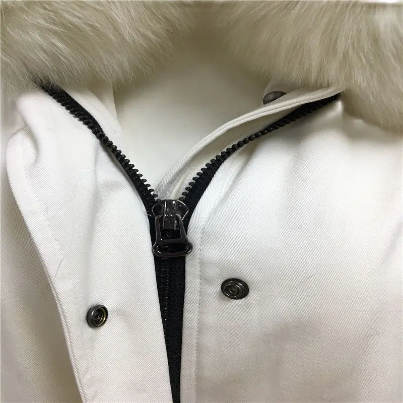 Noble Long Parka cappotto foderato in pelliccia di visone bianco puro giacca invernale da donna con collo in pelliccia di volpe bianca