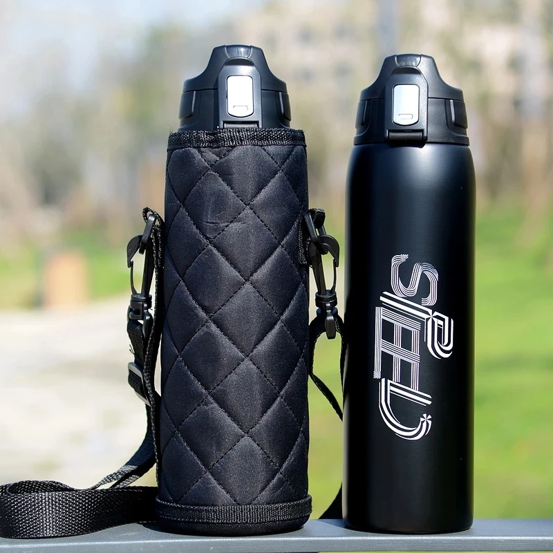 1000ML Stainless Steel Sport Thermos Cup With Bag Coffee Tea Vacuum Flask Travel Mug Climbing Thermal Water Bottle