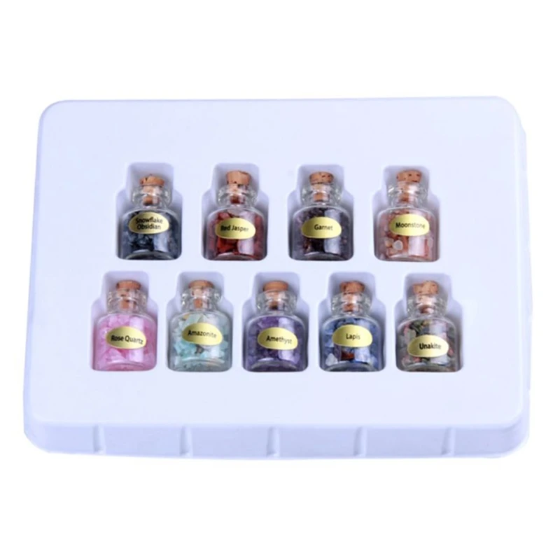 9 Bottles Mini Bottles Chip Crystal Healing Tumbled Reiki Wicca Stones Set Semiprecious Stones Decor S27 21