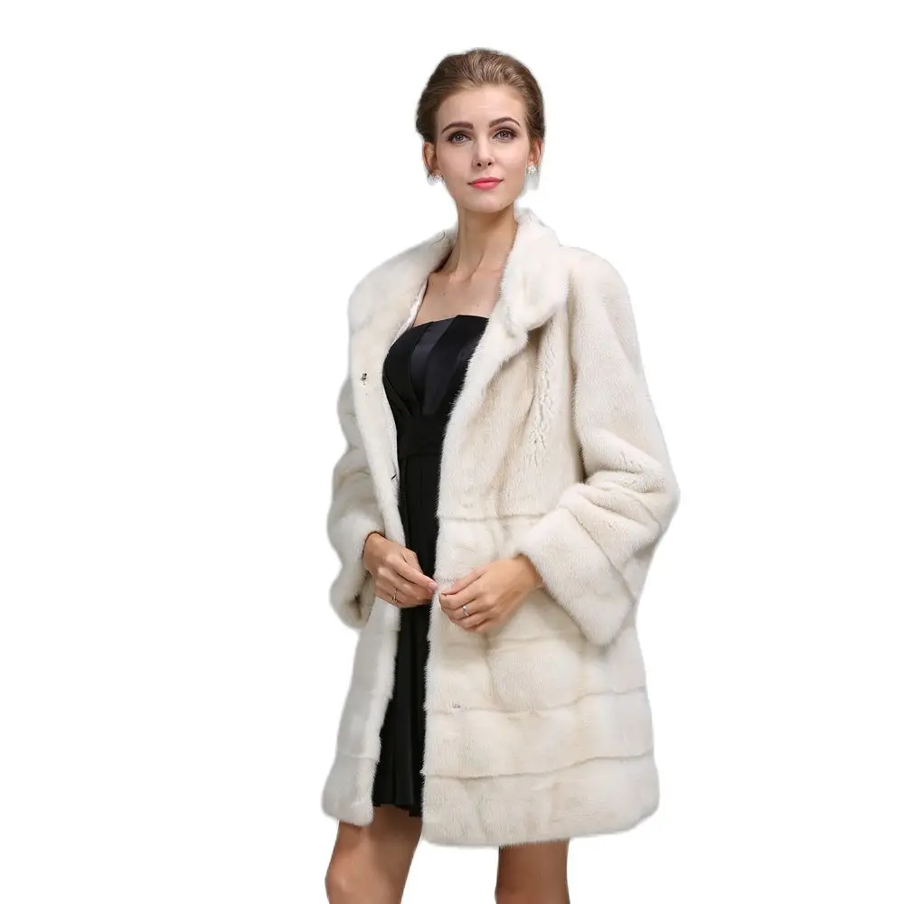 Demure Creamy White Real Fur Coat Ladies Modest Overcoat Mink Fur Fabulous Clothes