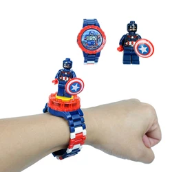 The Avengers Spiderman iron Man LED electronic watch Building Blocks Assemble Doll Creativity electronic watch Boy toy watch