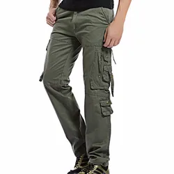 Cargo Pant Men Multi-Pocket Cotton Straight Trousers Mens Solid Color Casual Joggers Pants Plus Size Full Length Trousers Man