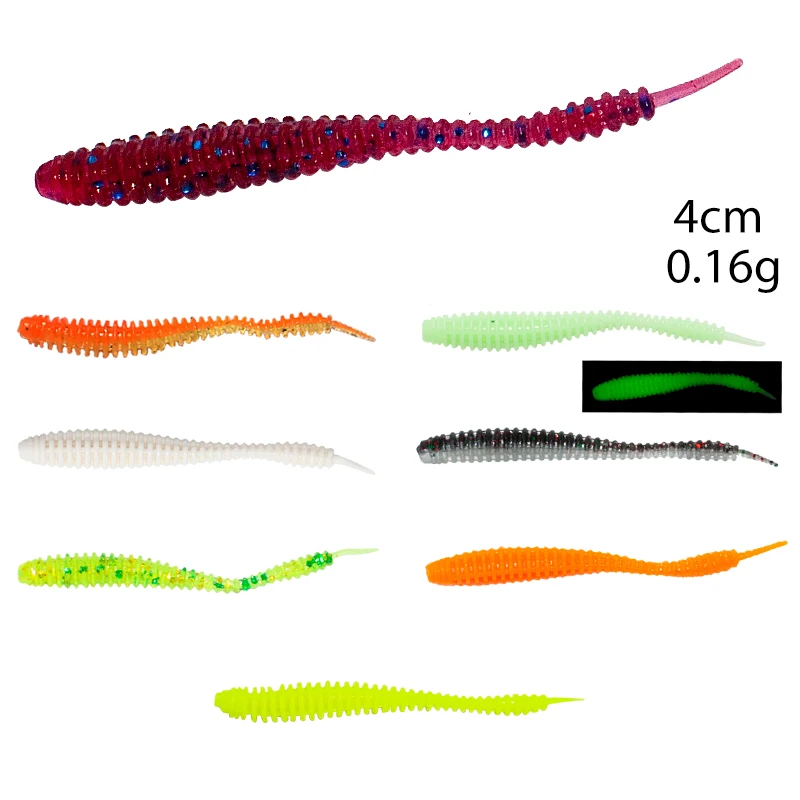 Ondulação micro isca macia 4cm 0.16g 15 pçs agulha cauda gabarito cabeça texas rig gota tiro shad carpa mosca rocha silicone jing iscas de pesca