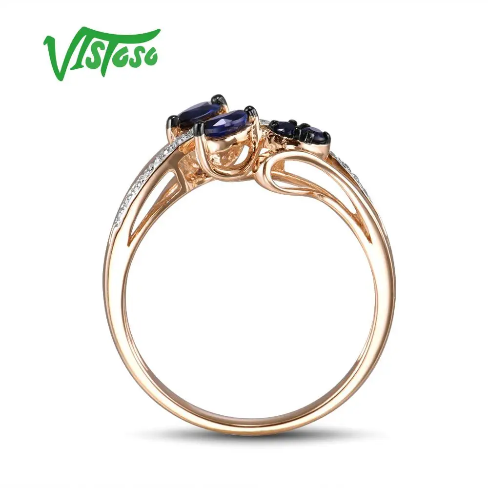 VISTOSO – bagues en or Rose 14K 585 pour femmes, bijoux fins de luxe tendance, diamant naturel étincelant, saphir bleu