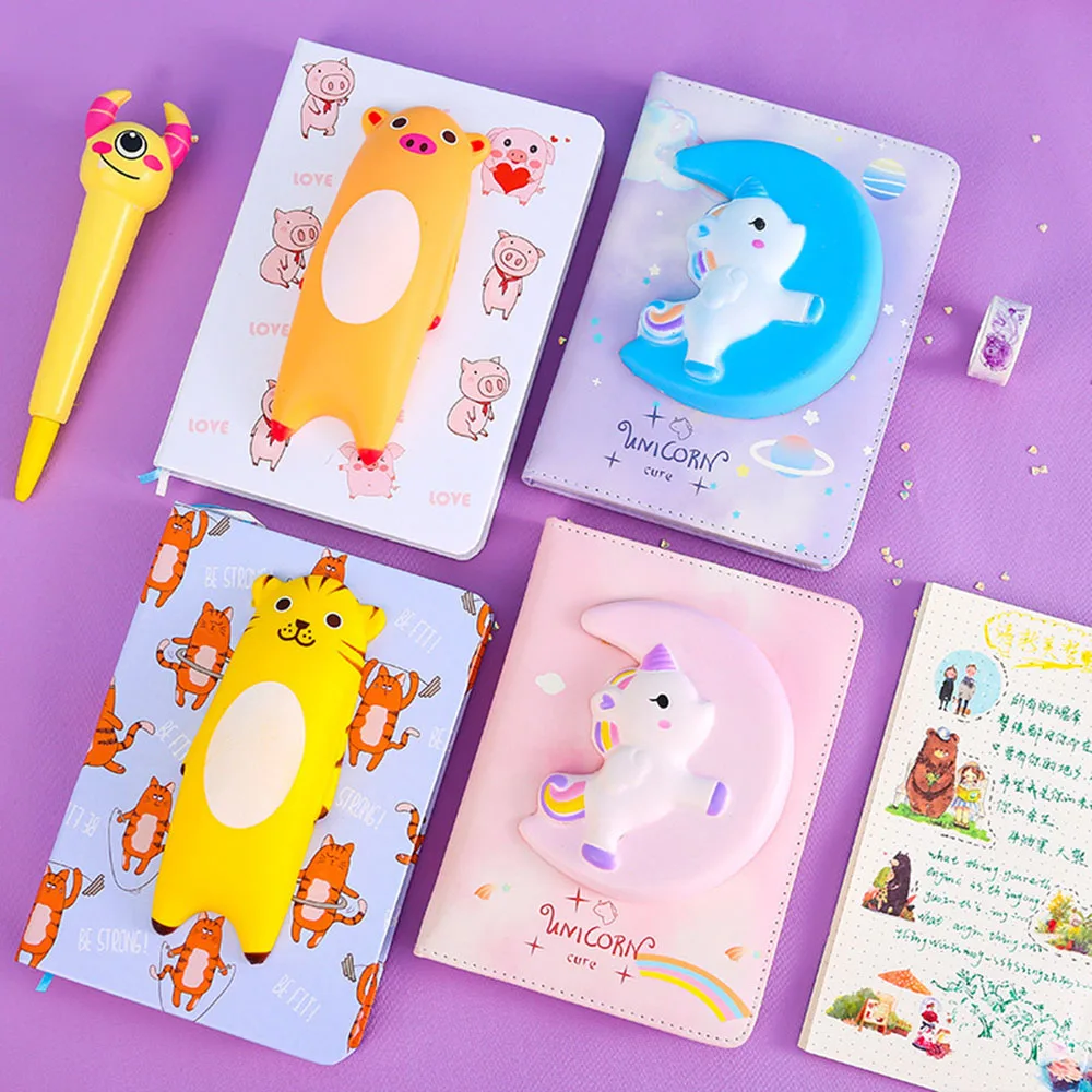 1 Pcs Creative Cartoon Unicorn Decompression Notebooks Cute Animal 3D Soft Vent Color Page DIY Press Rebound Planners Handbook