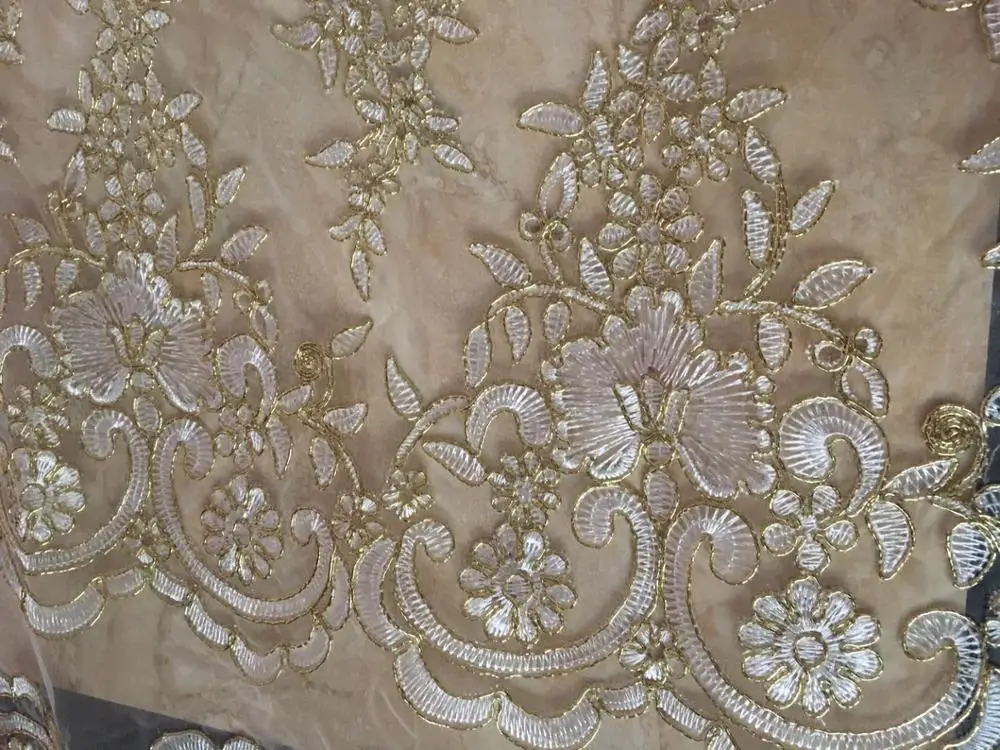 Delicate 1Yard Gold Cording Fabric Flower Venise Venice Mesh Lace Trim Applique Sewing Craft For Bride Wedding Dresses 23cm