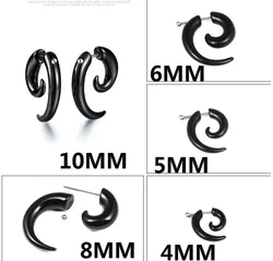 Punk Acrylic Black Bull Horn Snail Shape Earrings Studs for Women Men Personality Tribal Spiral Earing Hip-Hop Piercings Jewelry