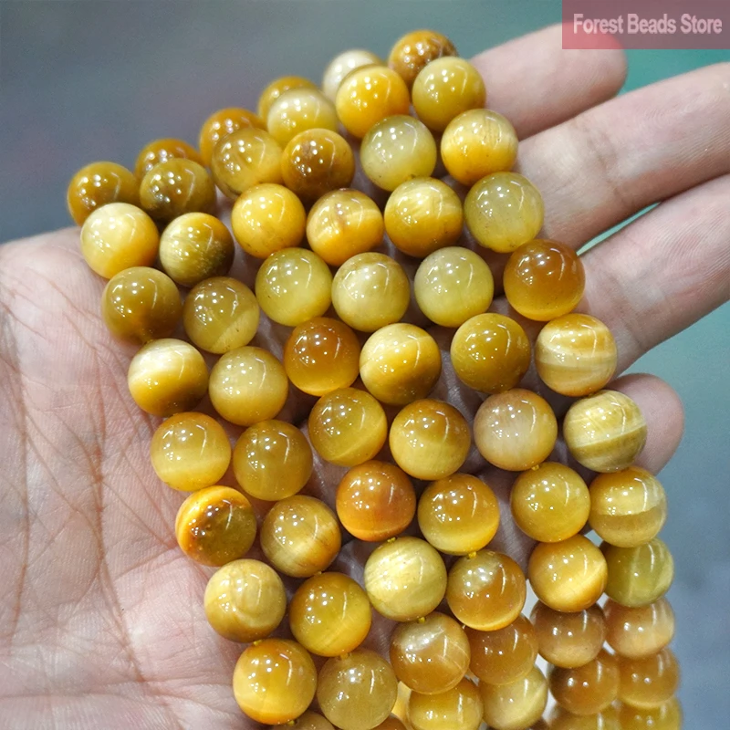 Smooth Gold Tiger Eye Agates Natural Stone Round Beads DIY Charms Bracelet Necklace for Jewelry Making 15\