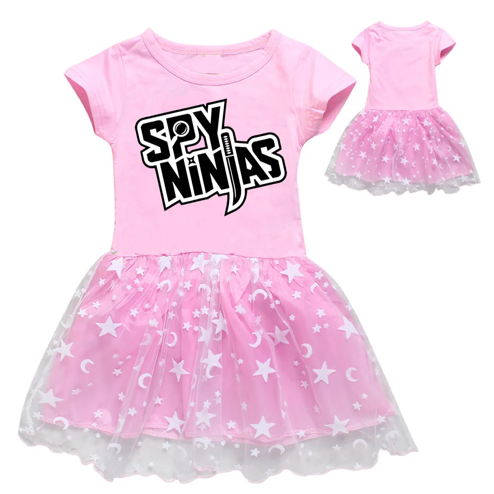 SPY NINJAS Baby Girls Summer Toddler Cartoon Lace Dress Children Party Birthday Ballet Clothes Princess Cute Dresses 3-12years