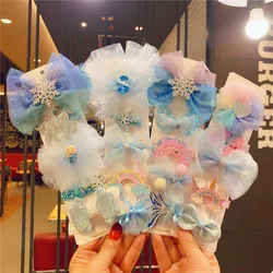 3/5Pcs/Set New Snowflake Chiffon Bow Hairpins Girls Cute Yarn Hair Clip Children Sweet Barrettes Kids Fashion Hair Accessories